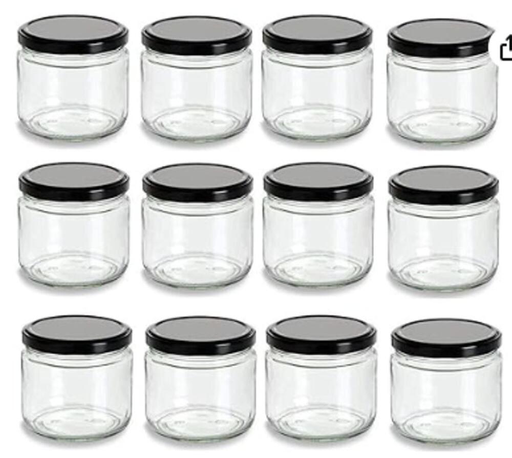 Nakpunar 12 oz Wide Mouth Glass Jars with Black Lids -Set of 12 Black
